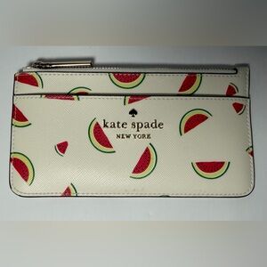 Kate Spade Staci Watermelon Slim 7 Card Holder Slots Zip Top Wristlet Wallet